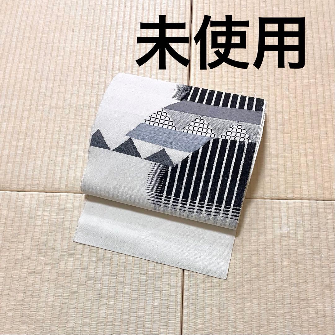 未使用 すくい織 一部刺繍 真綿紬 八寸名古屋帯 長尺 ガード加工