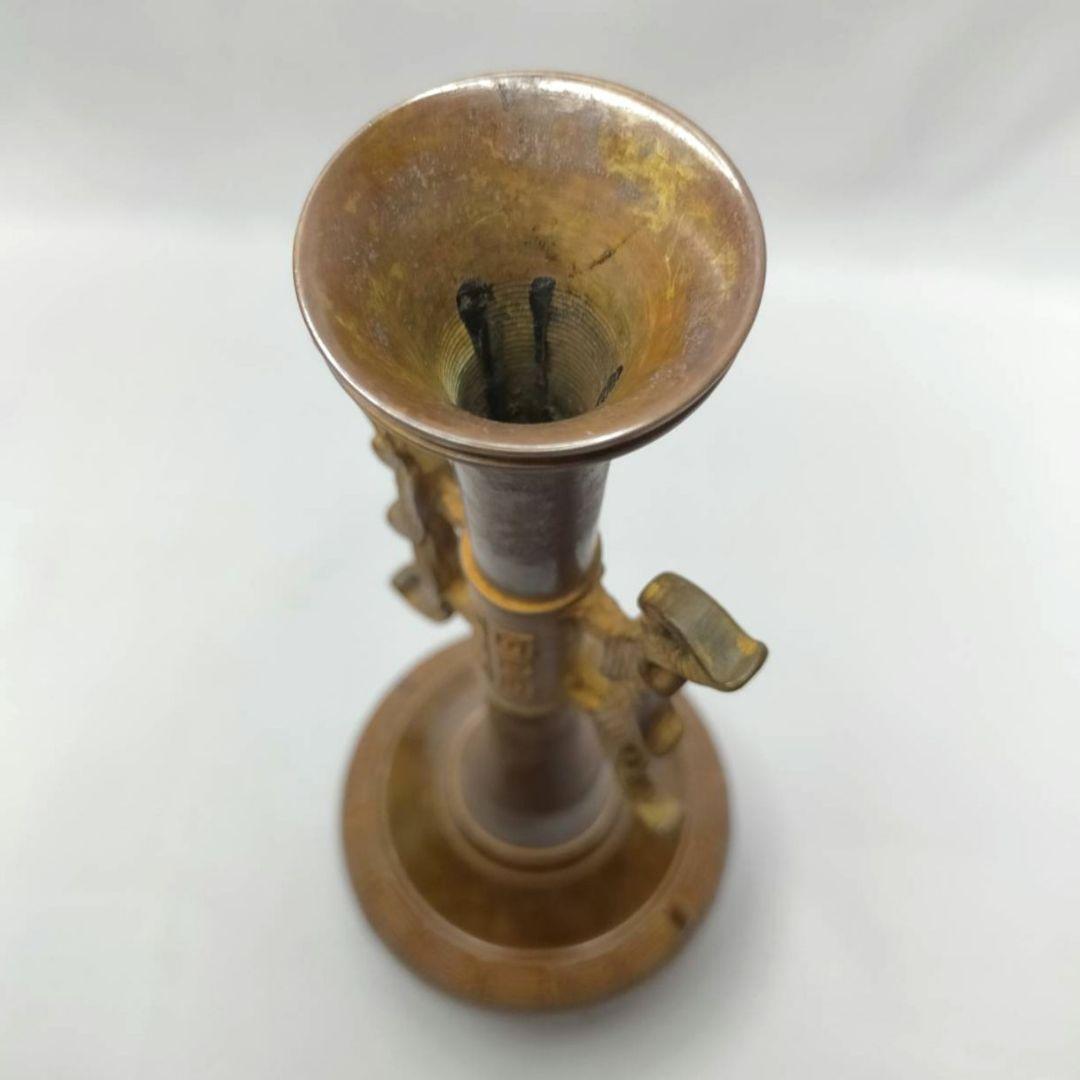 鵬雲斎裏書 龍耳付 青銅 花瓶 喜泉 古銅 桂心庵 花器 ヴィンテージ 共箱