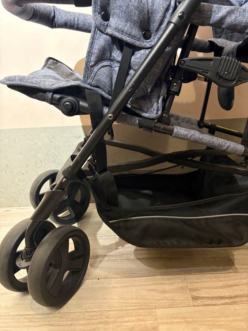 二人乗りベビーカー グレー　kiderwagon