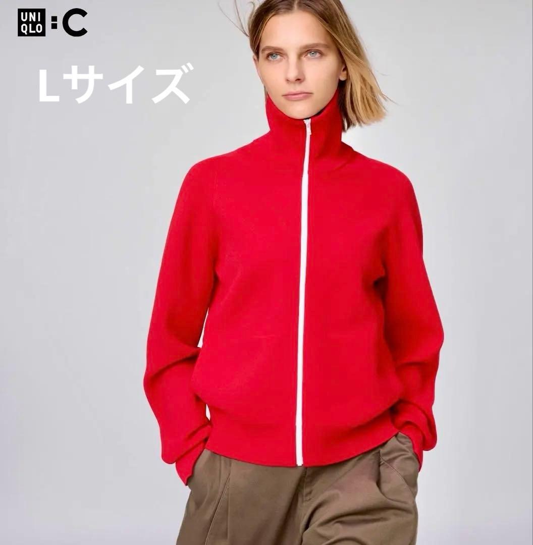 ユニクロC ミラノリブフルジップカーディガン レッド Lサイズ - メルカリ