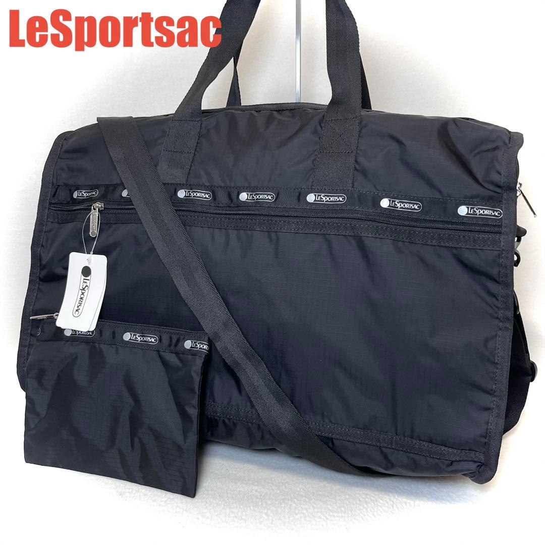 新品LeSportsac レスポートサック 旅行用 ボストンバッグ 黒ポーチ付