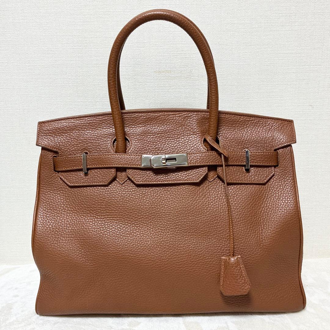 美品 高級 hallali ハンドバッグ ブラウン レザー シボ革 フランス製