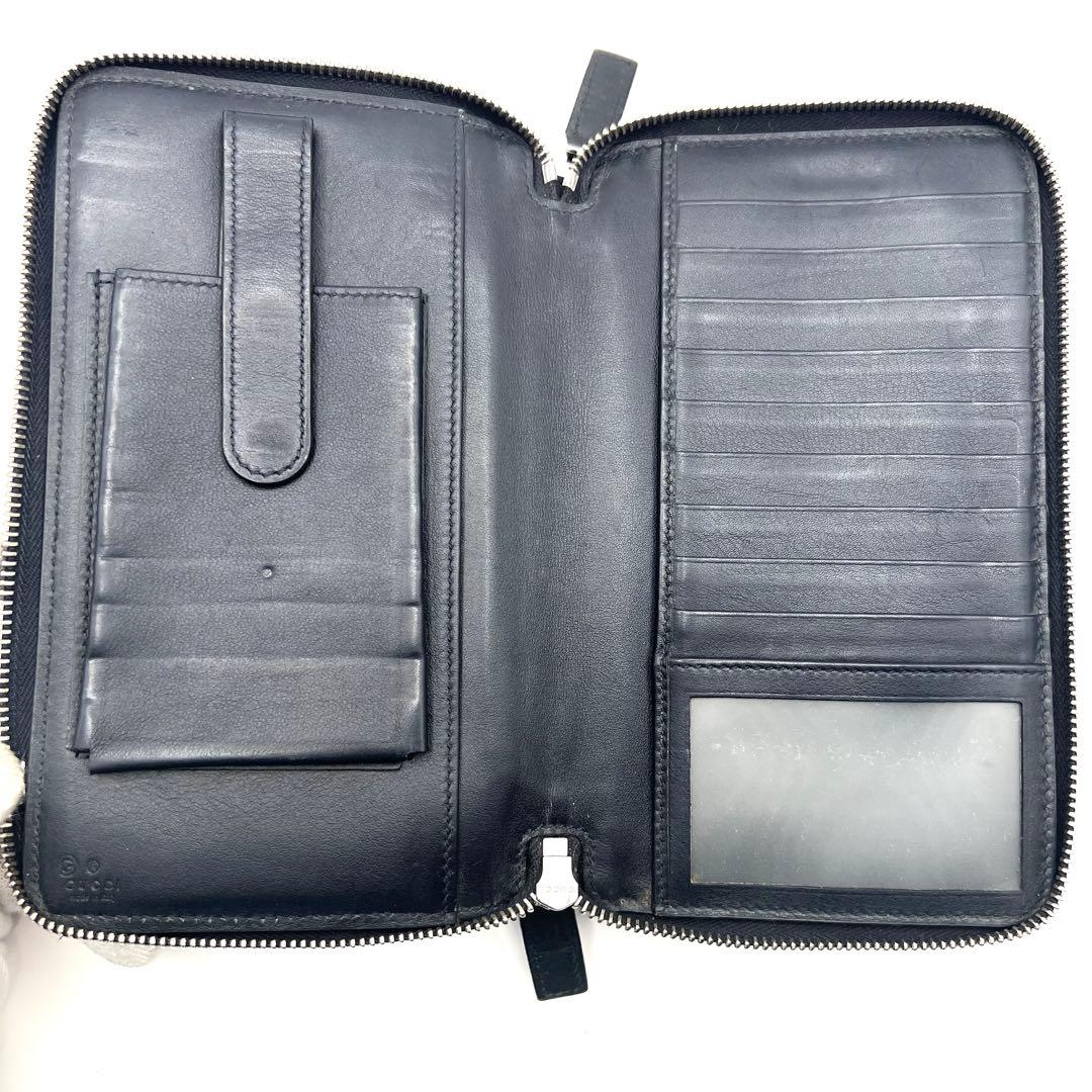 極美品✨グッチ マイクロシマ オーガナイザー ダブルファスナー レザー ネイビー