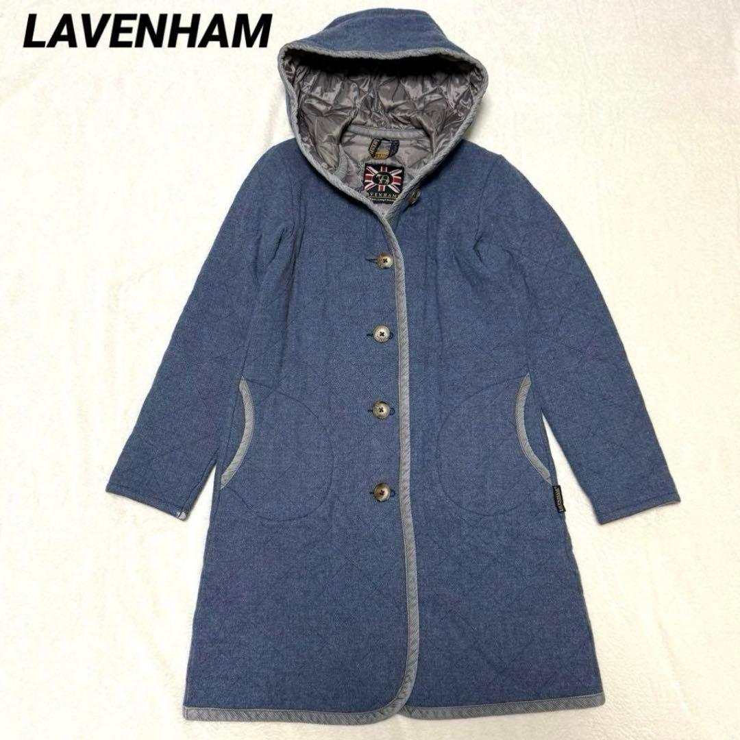 ラベンハム キルティングロングコート 38 フード付き イギリス製