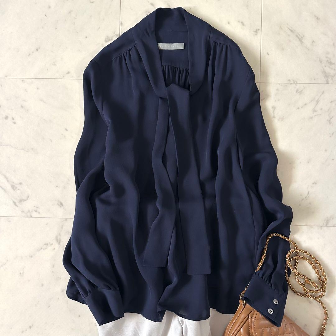 美品♪セオリーリュクス シルク100% ボウタイブラウス リボンブラウス