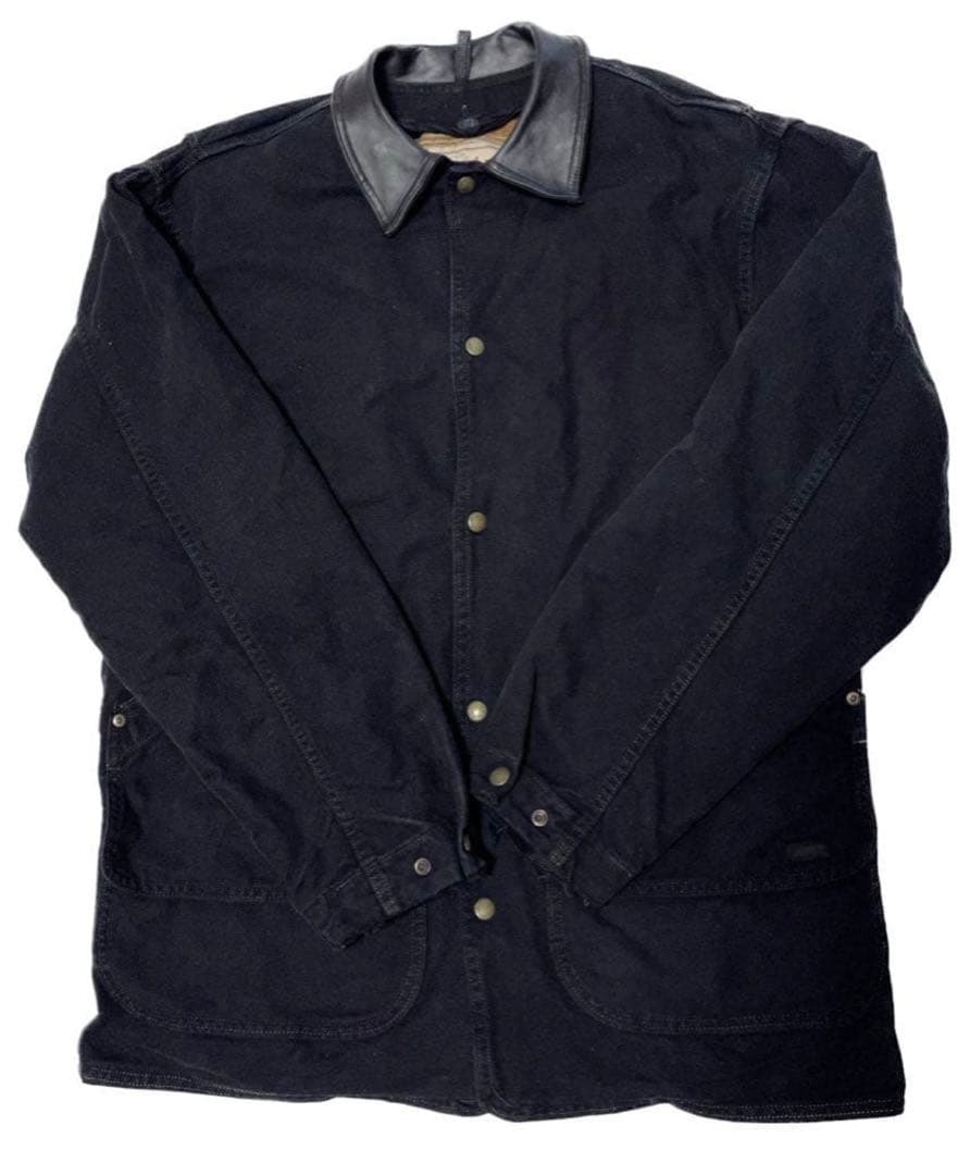 Woolrichブラック コットンダック カバーオール レザー襟 USA製 - メルカリ