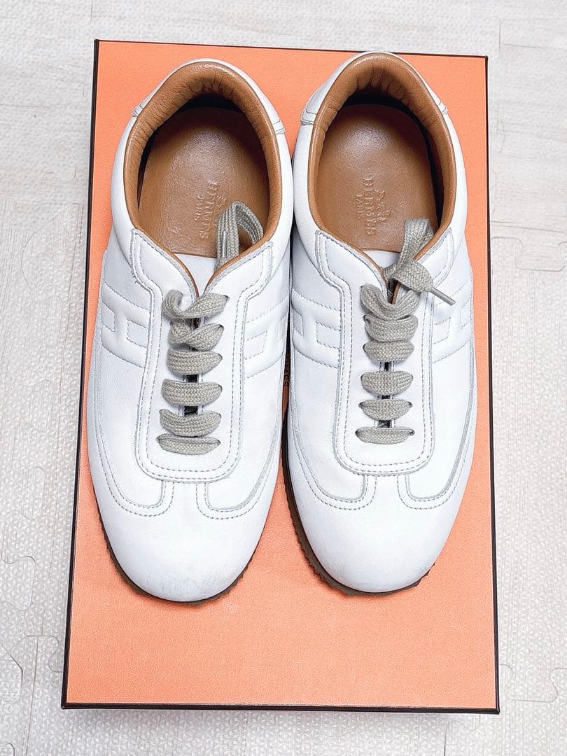 HERMESエルメス クイック ローカットレザースニーカー ネイビー38 1/2 中古・古着通販】HERMES (エルメス) クイックスニーカー ネイビー