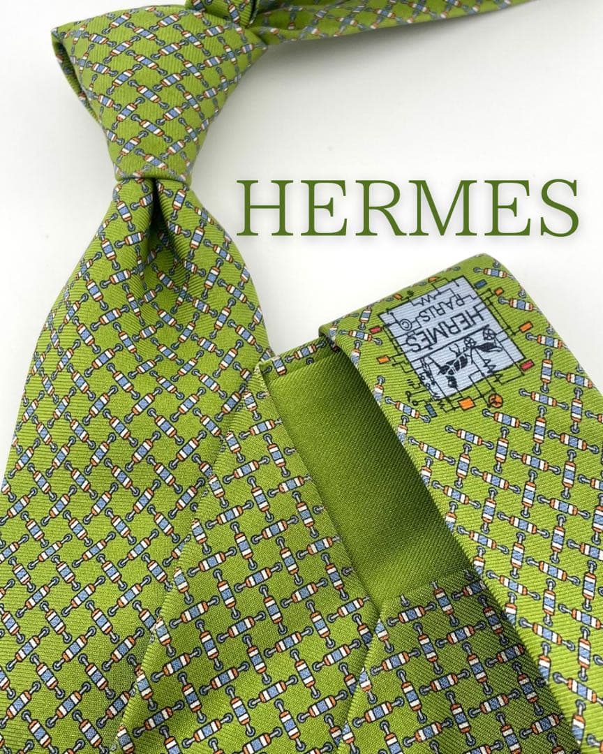 美品 エルメス ハイブランド ネクタイ グリーン 高級 シルク 希少