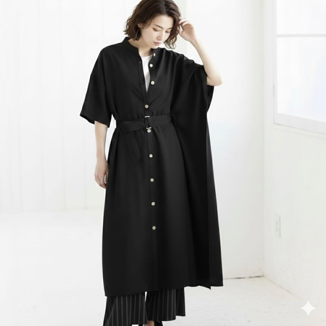 極美品 OSMOSIS アシメシャツワンピース 黒 ロング 羽織 - メルカリ