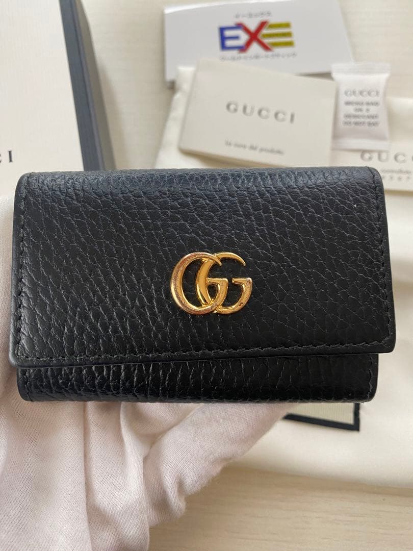 Gucci 黒 レザー キーケース グッチ6連キーケース　GGマーモントブラック
