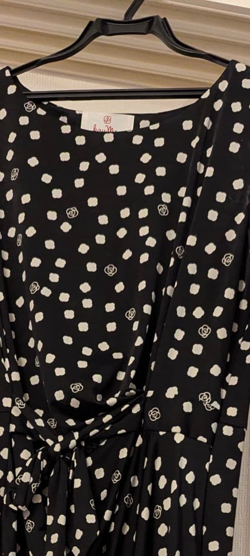 【美品】kay me 黒ドット柄ロングワンピ 11号