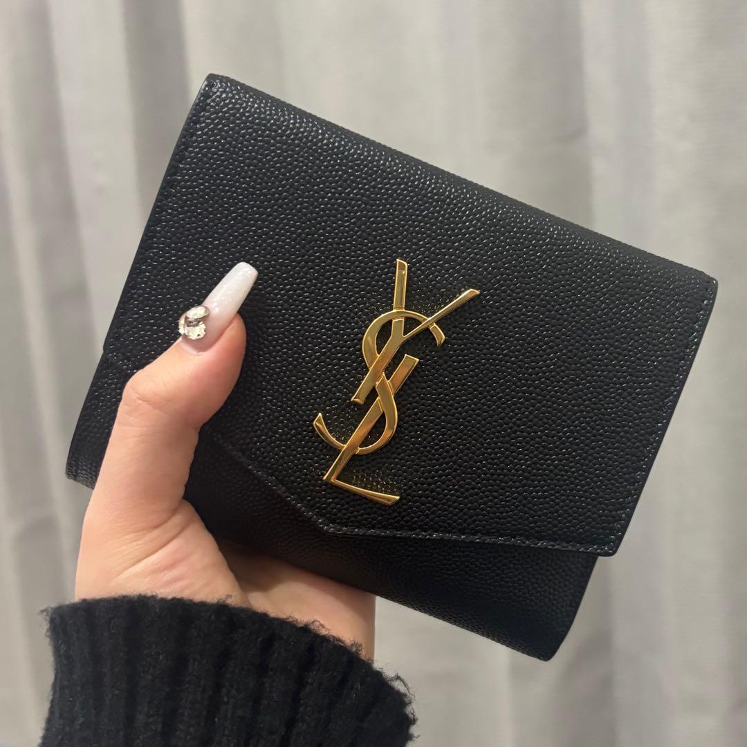 SAINT LAURENT ブラック 二つ折り財布 - メルカリ