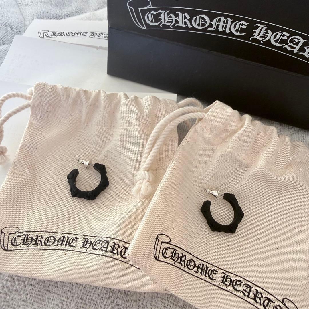 CHROME HEARTS クロスバンド フープ シリコン ピアス 黒 CHROME HEARTS クロムハーツ シリコンラバー Cross Band クロスバンド