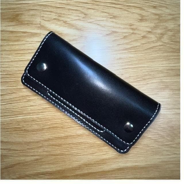 ロングトラッカーウォレット/栃木レザー/黒色/ステッチ白色/フル