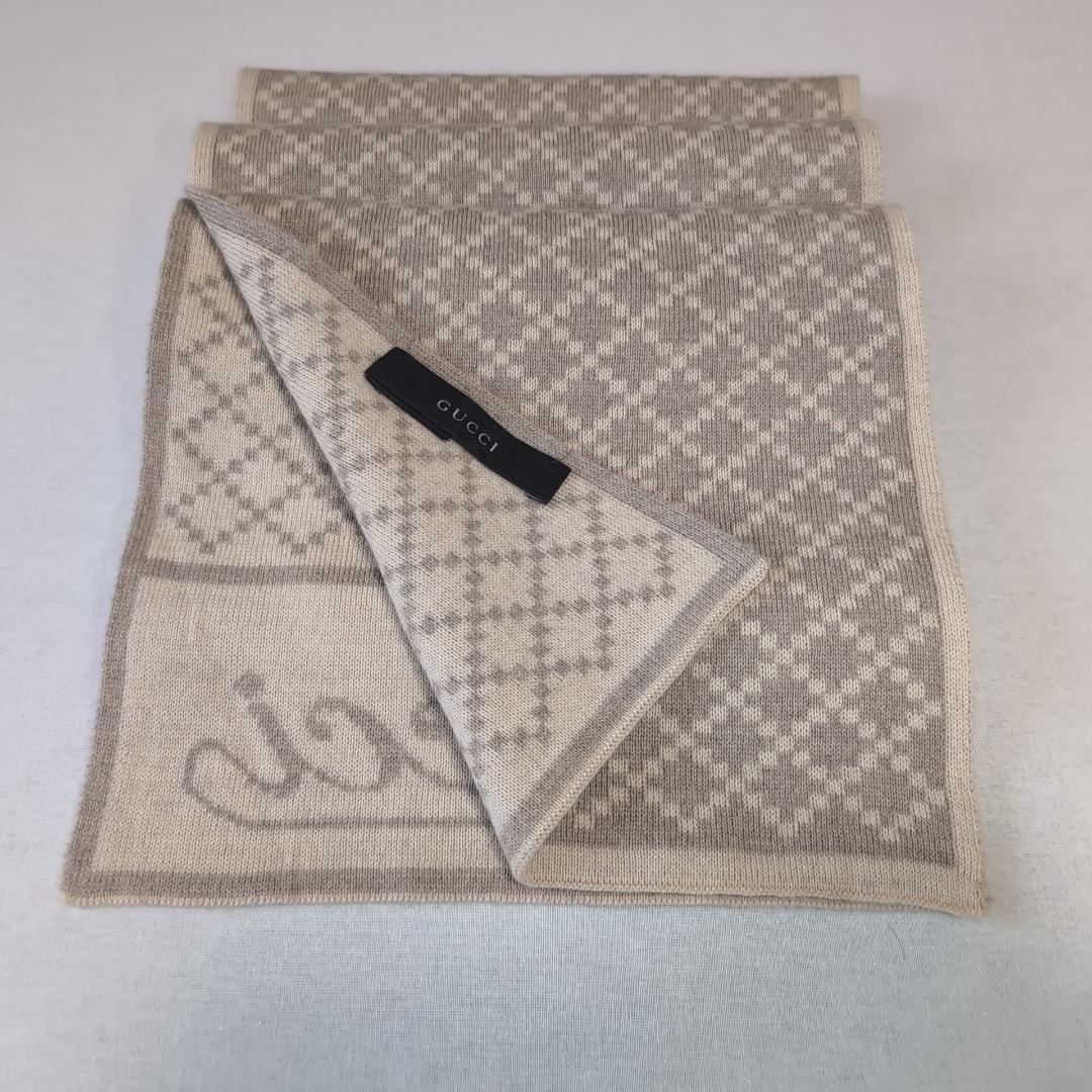 グッチ マフラー 180×24.5cm ウール100% ライトベージュ13A