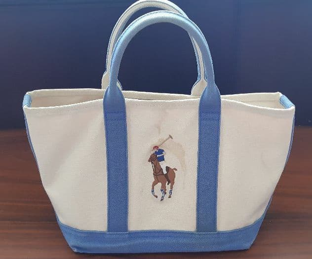 ポロ ラルフローレン トートバッグ キャンバス地 オフホワイト×ブルー