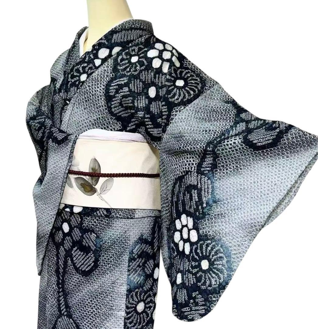 A73有松鳴海絞り高級浴衣 希有辻ヶ花綿　美品　女子会　花火大会　身丈161cm indigo×simple＊有松鳴海絞り浴衣 花 紺 ネイビー A706 | kimono tento