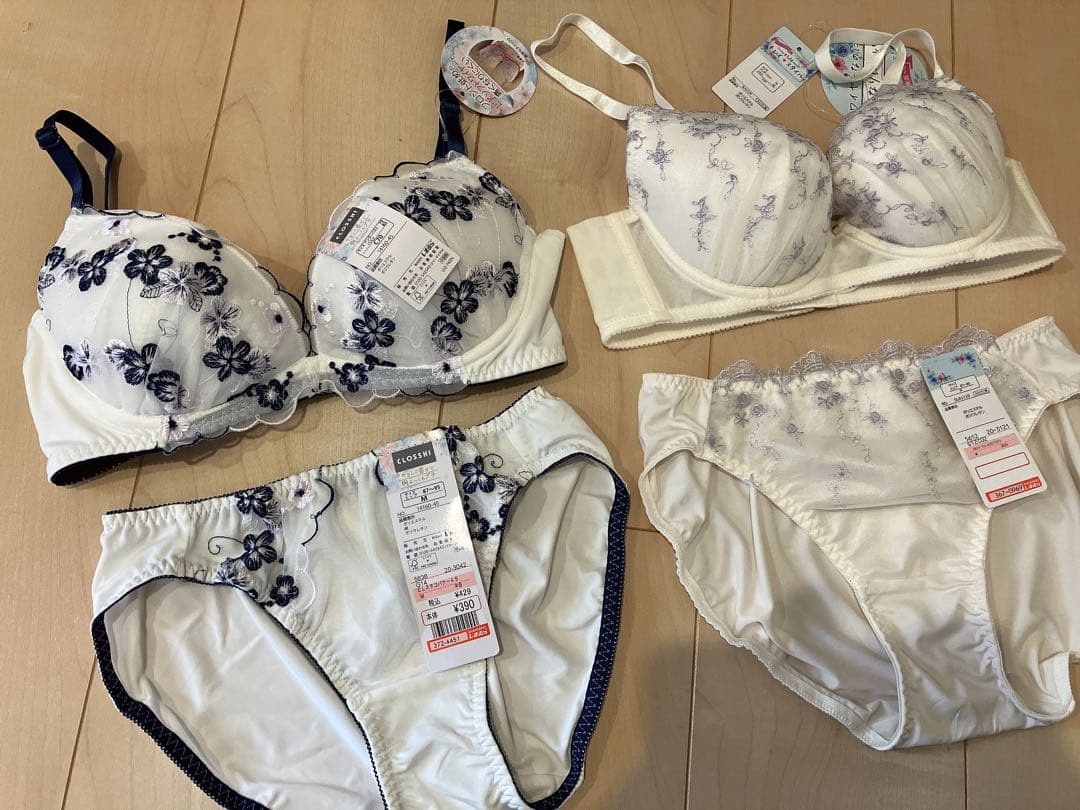 ブラジャーショーツセット C70 花柄刺繍 白 青 上下セット 下着 - メルカリ