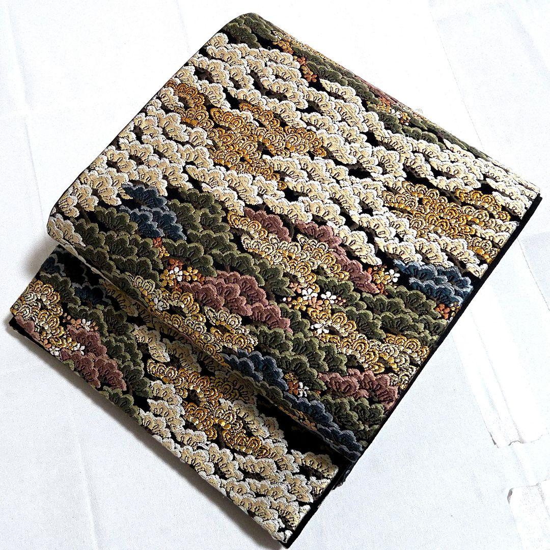 A5◆着物くつろぎ 唐織 松づくし文 金糸 黒 六通 正絹 フォーマルな袋帯 B◇着物くつろぎ 辻が花 金通し 松 菊 青緑 六通 正絹 フォーマルな