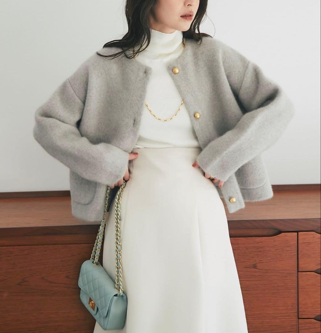 【美品】ハイクオリティウール接結ジャケットカーディガン