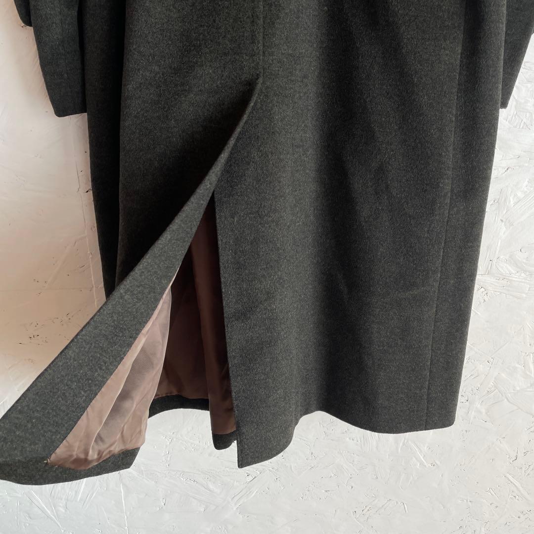 カシミヤ混【Paul Stuart】ウールロングコート　モスグリーン　M