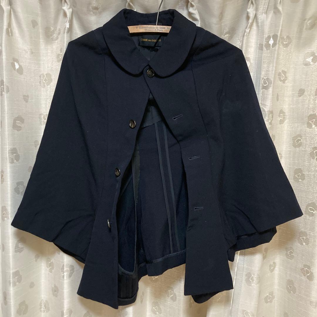 コムデギャルソン ネイビー ポンチョ・ケープコート ボタン付き - メルカリ