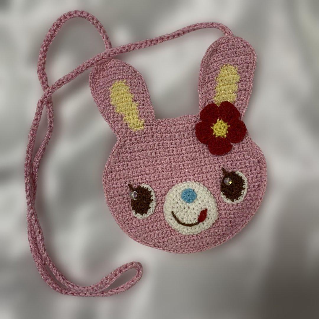 平成レトロ　ミミポポデザインの編みバッグ ミニポシェット