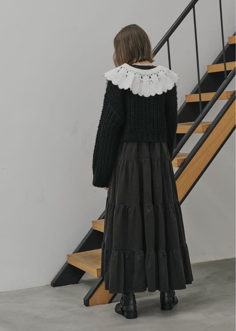motif collar removal knit cardigan ニット