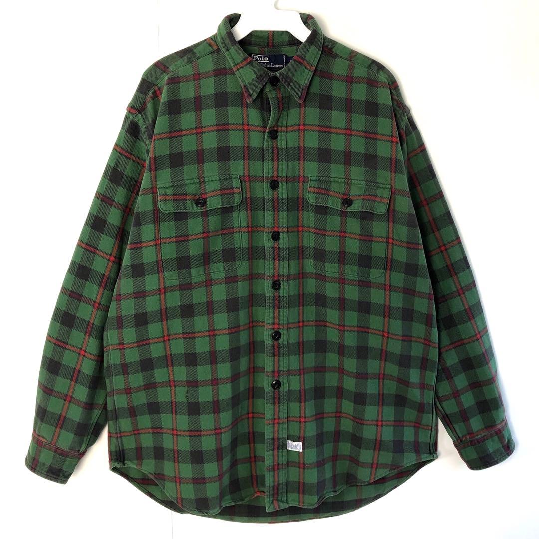 ラルフローレンPOLObyRalphlauren厚手チェックシャツフランネル緑