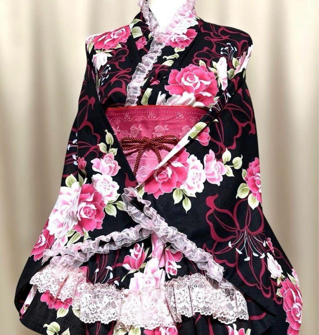 浴衣ドレス セパレート浴衣 地雷 量産 お嬢さん総レースフリルセパレート浴衣（その他ワンピース｜ピンク