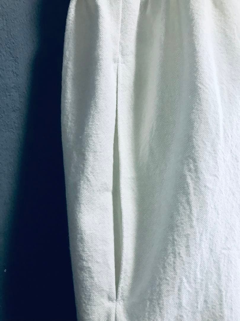 Wボタンギャザーワンピース　コットンリネン