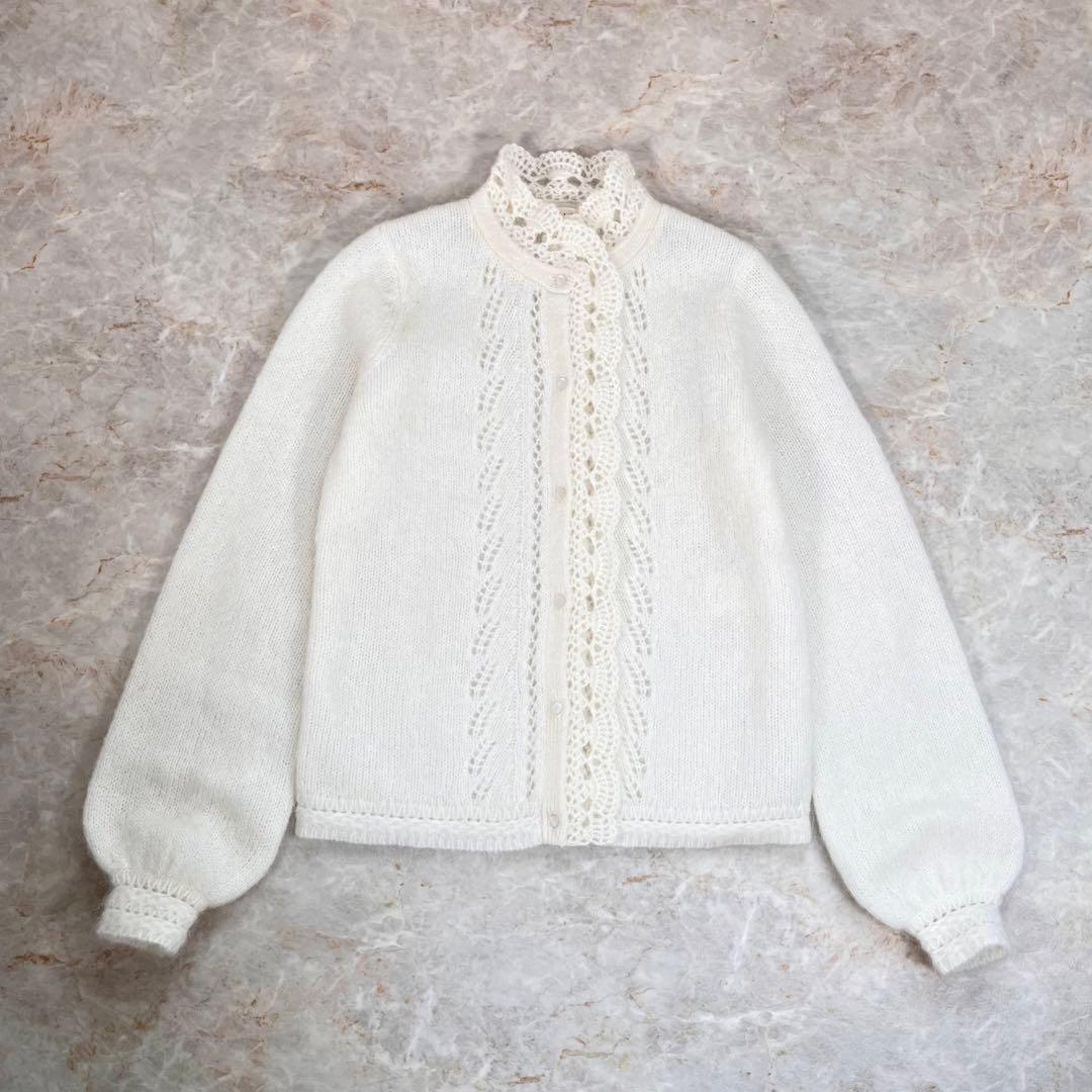 美品】SEZANE/セザンヌ モヘヤ ニット カーディガン 刺繍レース フリル