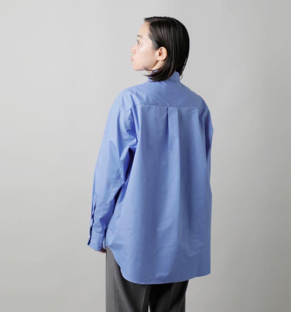 美品 LOEFF コットン ブロード バンドカラー シャツ コバルト ブルー