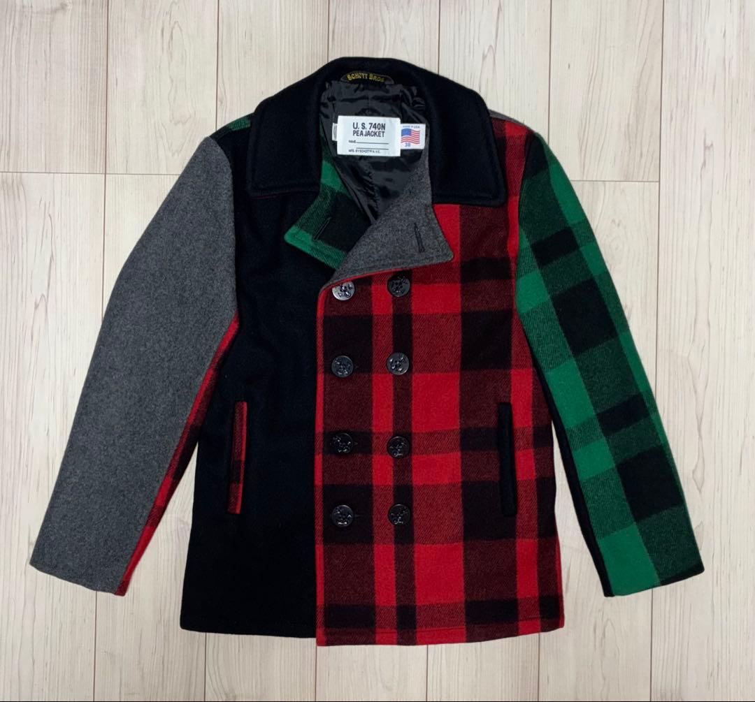 38 美品 Schott 732 Pコート タイト スリム クレイジーパターン