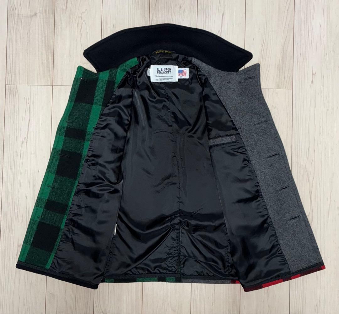 38 美品 Schott 732 Pコート タイト スリム クレイジーパターン