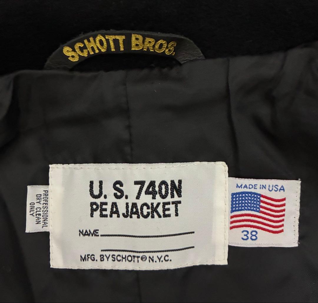 38 美品 Schott 732 Pコート タイト スリム クレイジーパターン