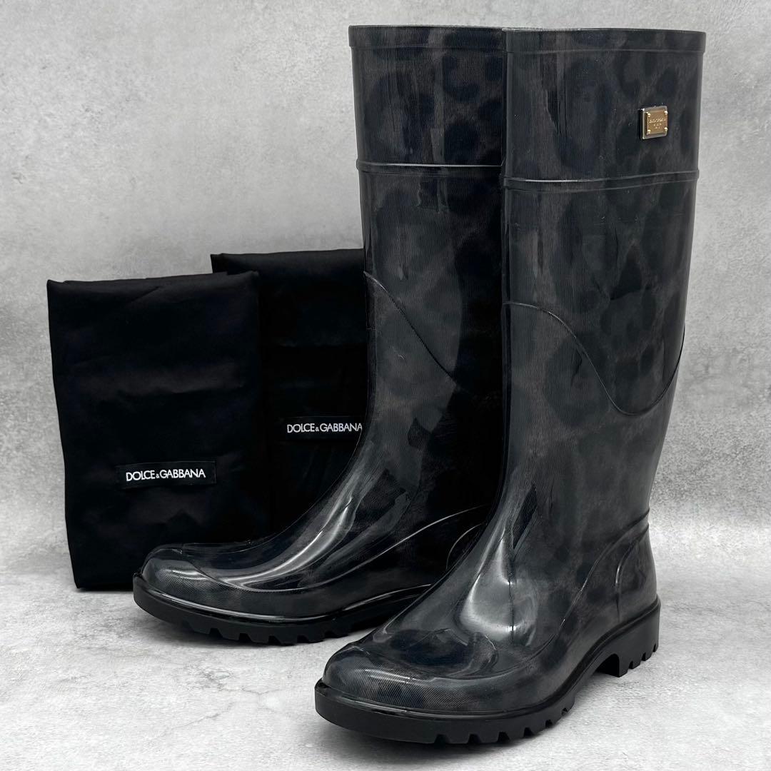 D&G DOLCE&GABBANA レインブーツ 長靴 レオパード柄 ブラック - メルカリ