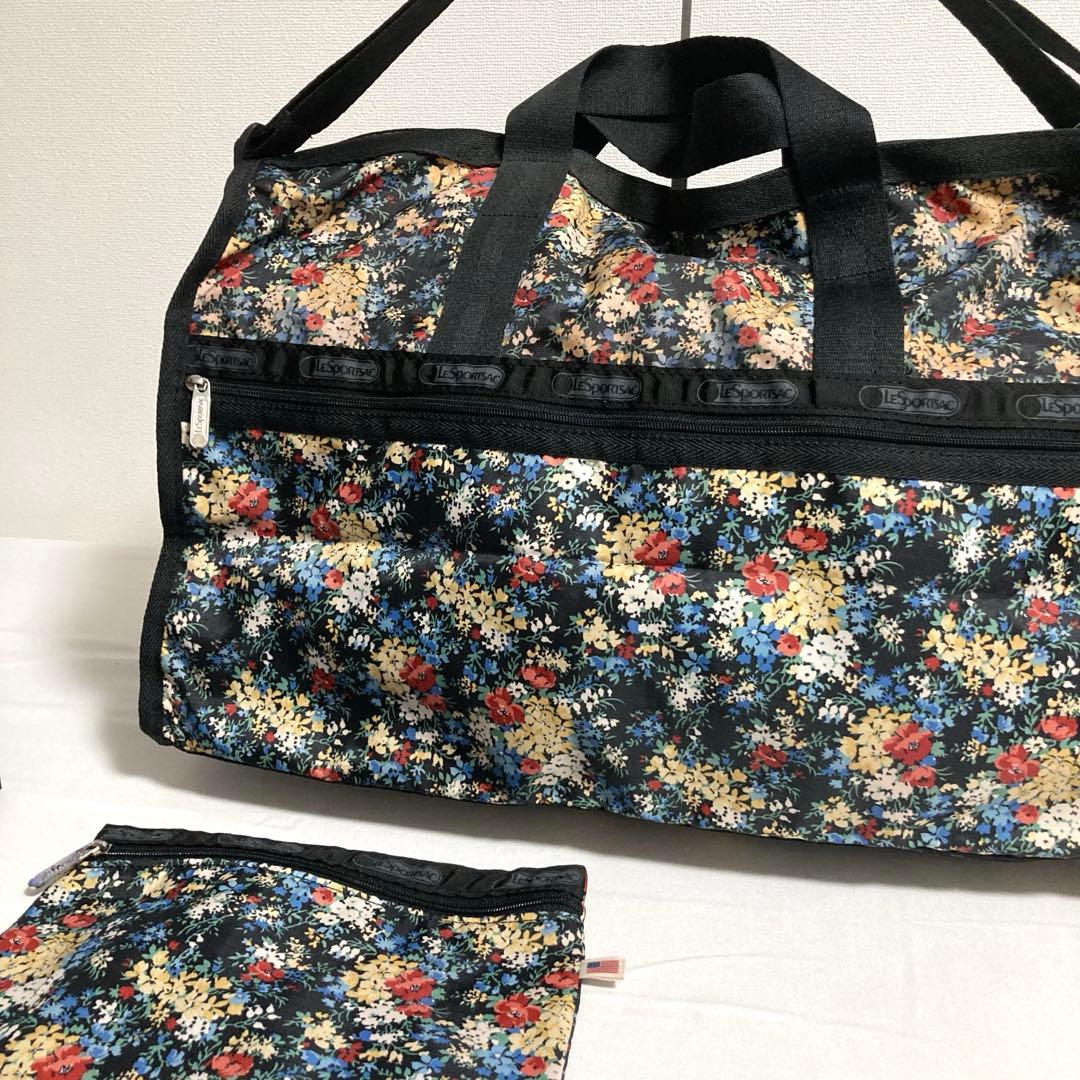 人気 レスポートサック ボストンバッグ 花柄 ポーチ付き 鍵付き