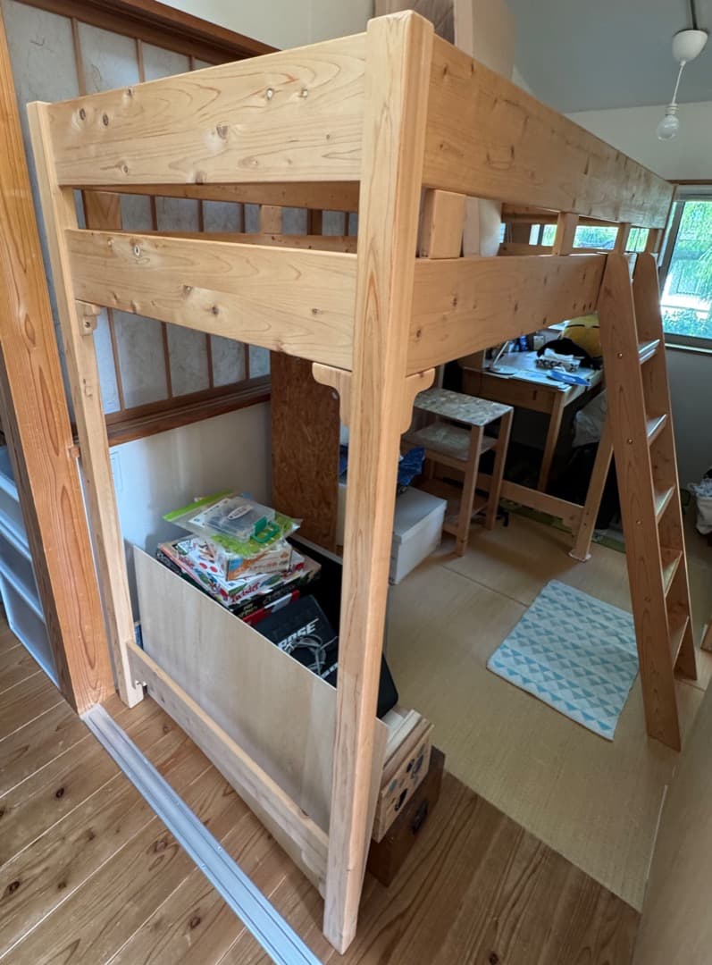 引取限定　日光 ヒノキロフトベッド　コンセント付　97×190×170 ロフトベッド シングル 国産ひのき 棚コンセント付 天然木 日本製