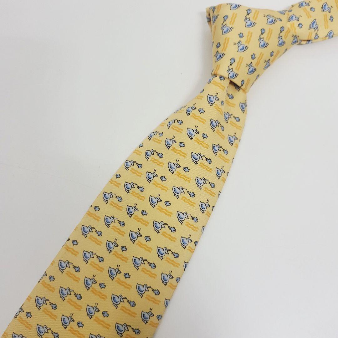 HERMES エルメス ネクタイ アニマル柄 鳥 魚 イエロー - メルカリ