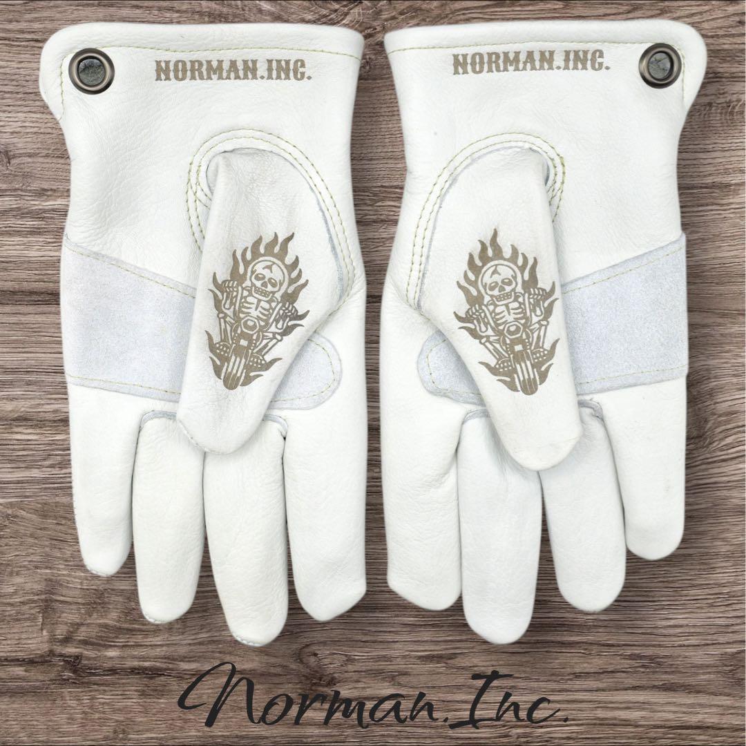 牛革 レザーグローブ アメリカン バイク ハーレー カスタム 手袋 白 M