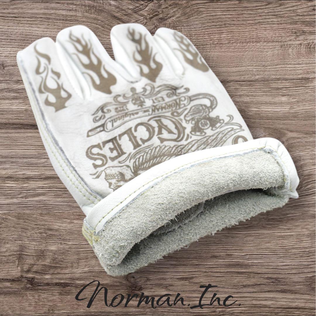 牛革 レザーグローブ アメリカン バイク ハーレー カスタム 手袋 白 M