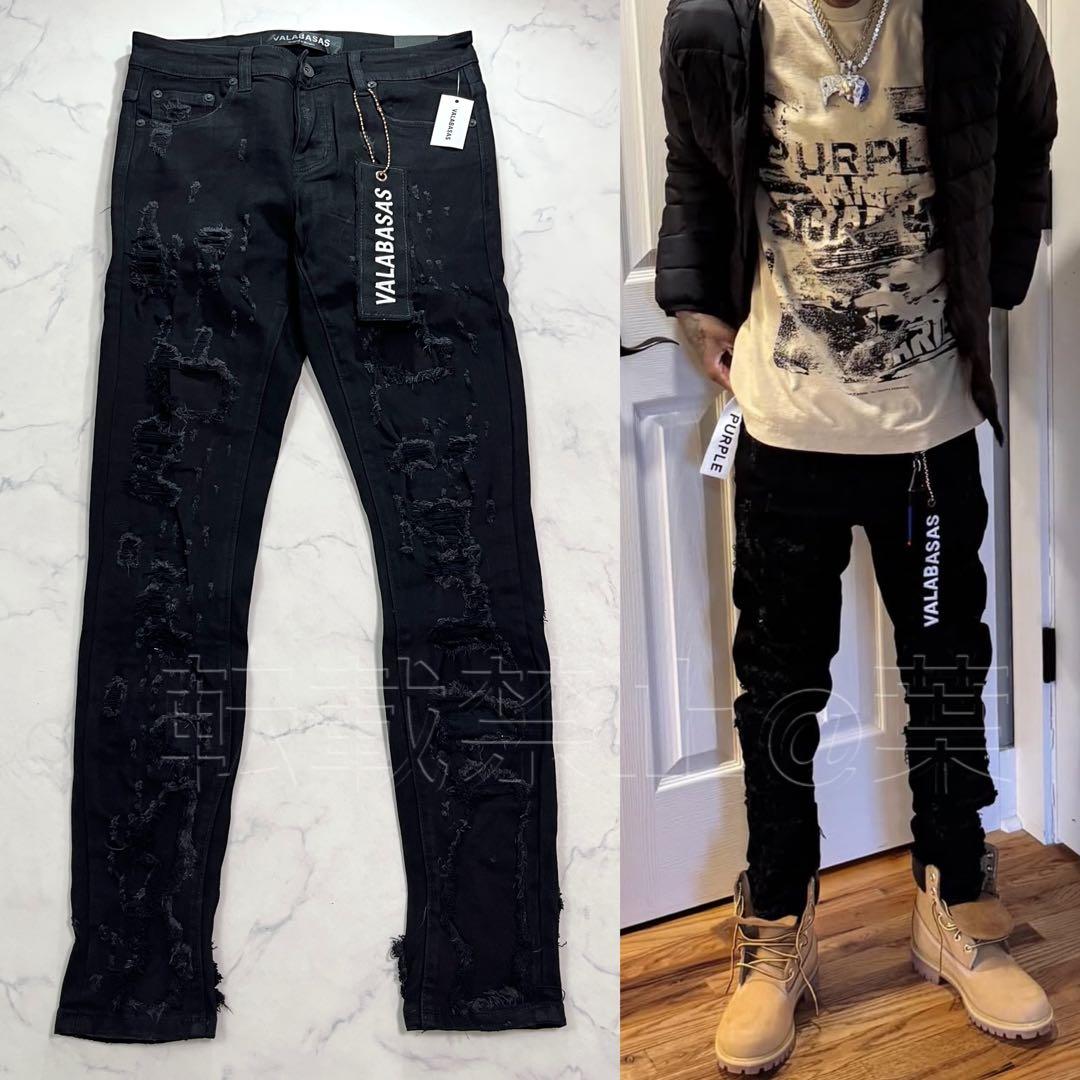 新品バラバサス valabasas クラッシュリペアブラックスキニーデニム 29