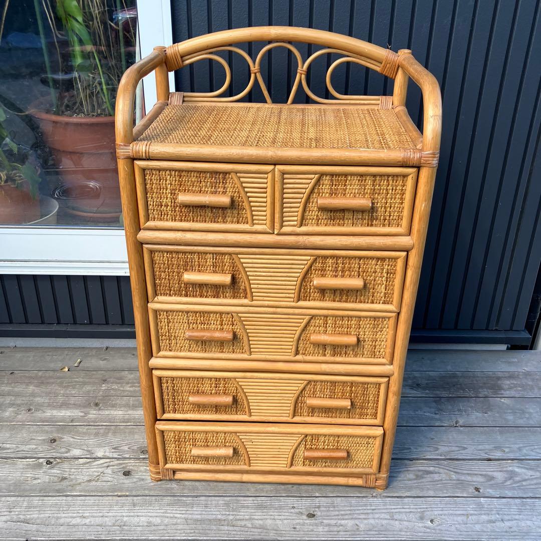 ② 昭和レトロ ラタンチェスト 5段6杯 引き出し箪笥 古家具 ビンテージ