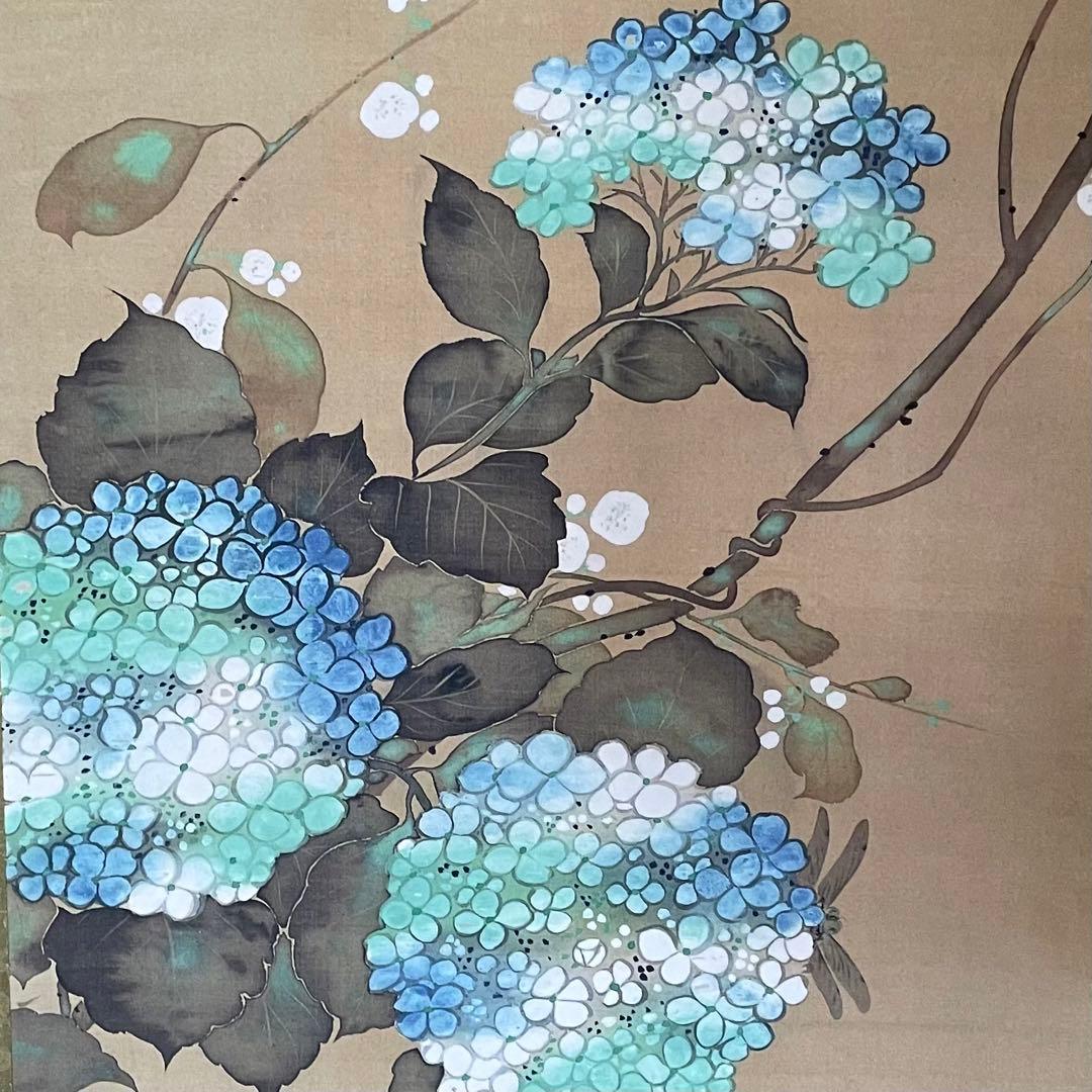 掛軸 酒井抱一「紫陽花に蜻蛉」六月 十二ヶ月花鳥図 印刷 箱付 25.4.6