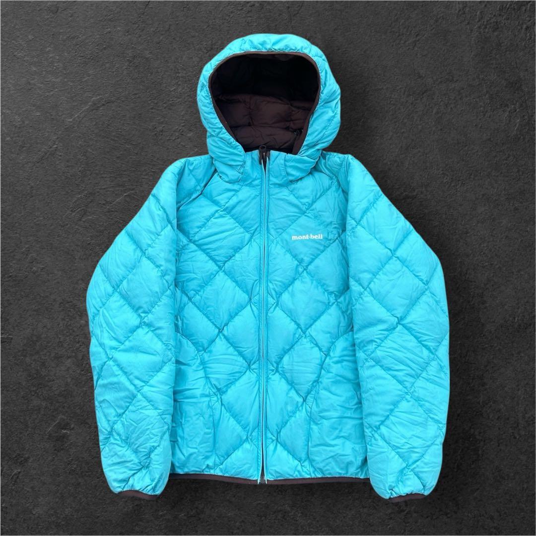 mont-bell ダウンジャケット キルティング リバーシブル 水色/茶色