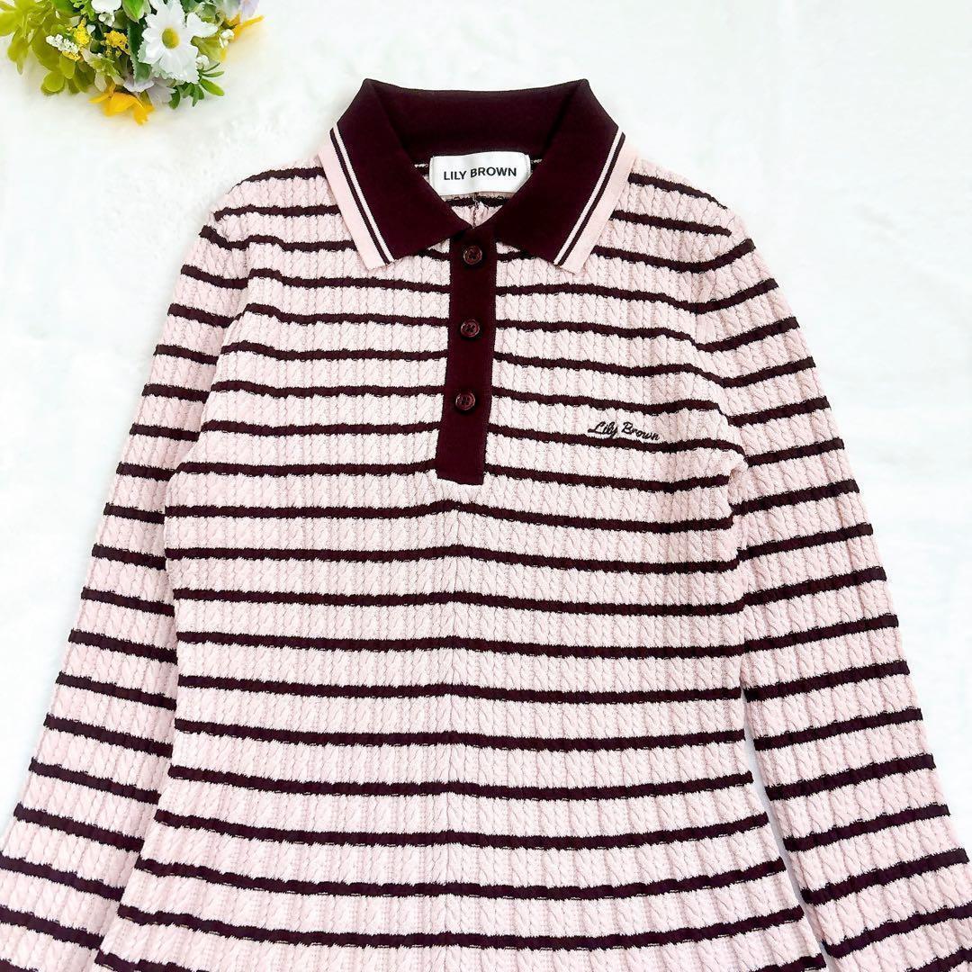 《新品25SS》LILY BROWN ポロニットミニワンピース ケーブル ピンク