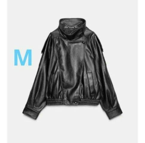 ZARA　フェイクレザージャケット M ブラック ZARA フェイクレザージャケット Mサイズ ブラック - メルカリ