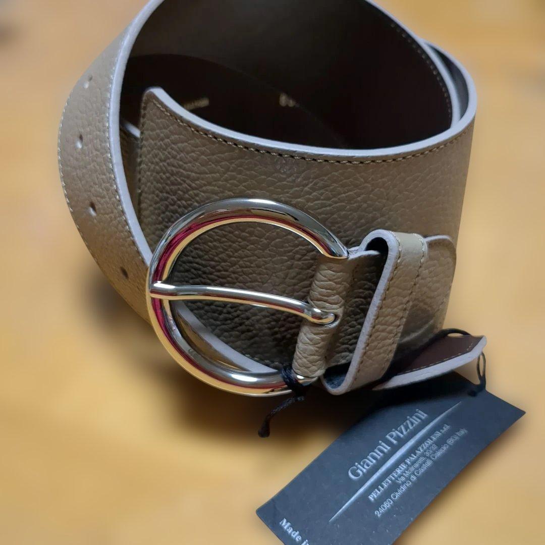 ダーマ　ジャンニピジーニ　レザーワイドベルト グレージュ　80 Gianni Pizzini/ジャンニピジーニ レザーワイドベルト（イタリア製