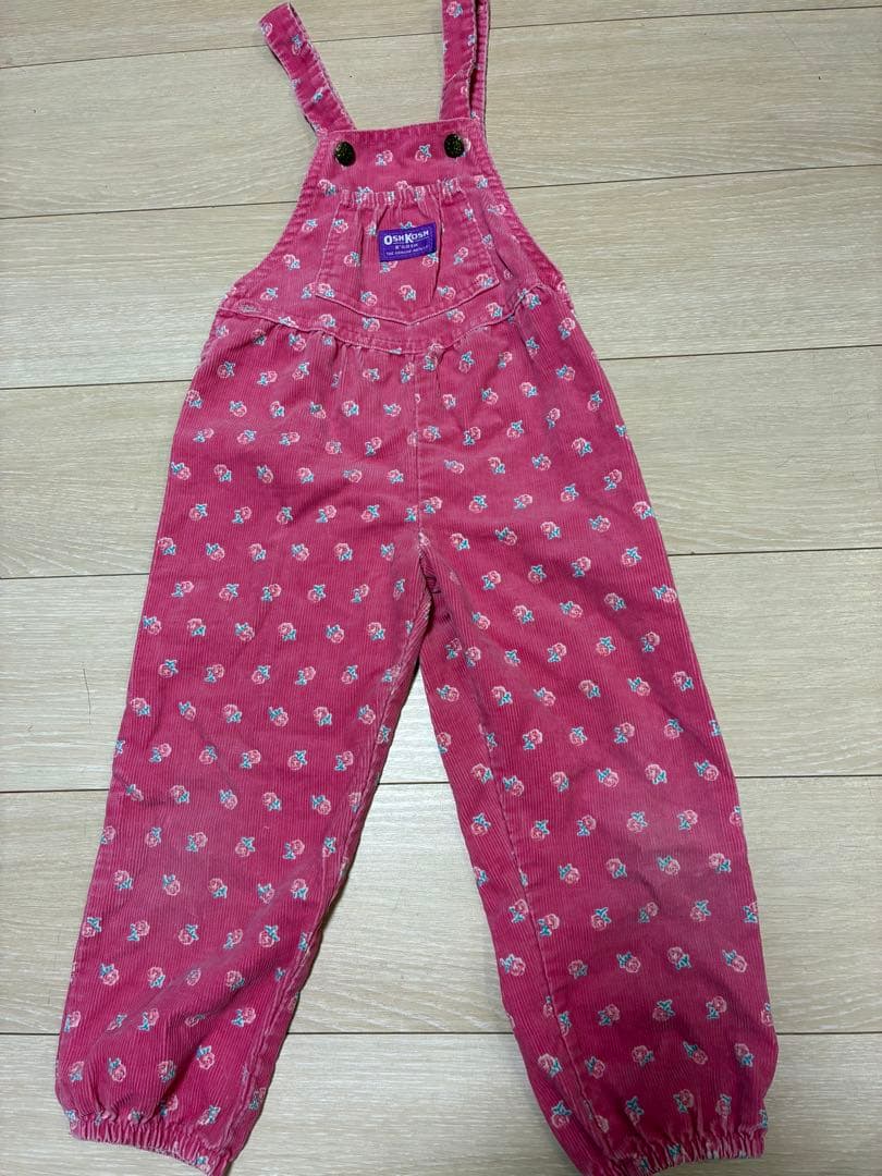 oshkosh 4t コーデュロイオーバーオール サロペ ピンク 花柄 古着